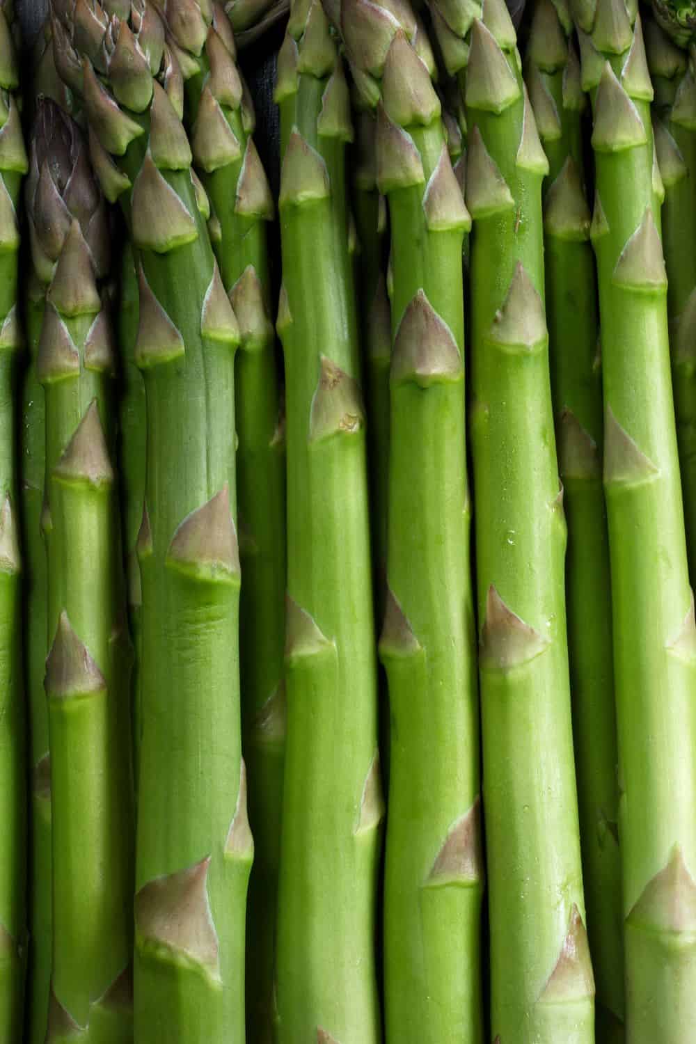 A bundle of green asparagus spears up close.