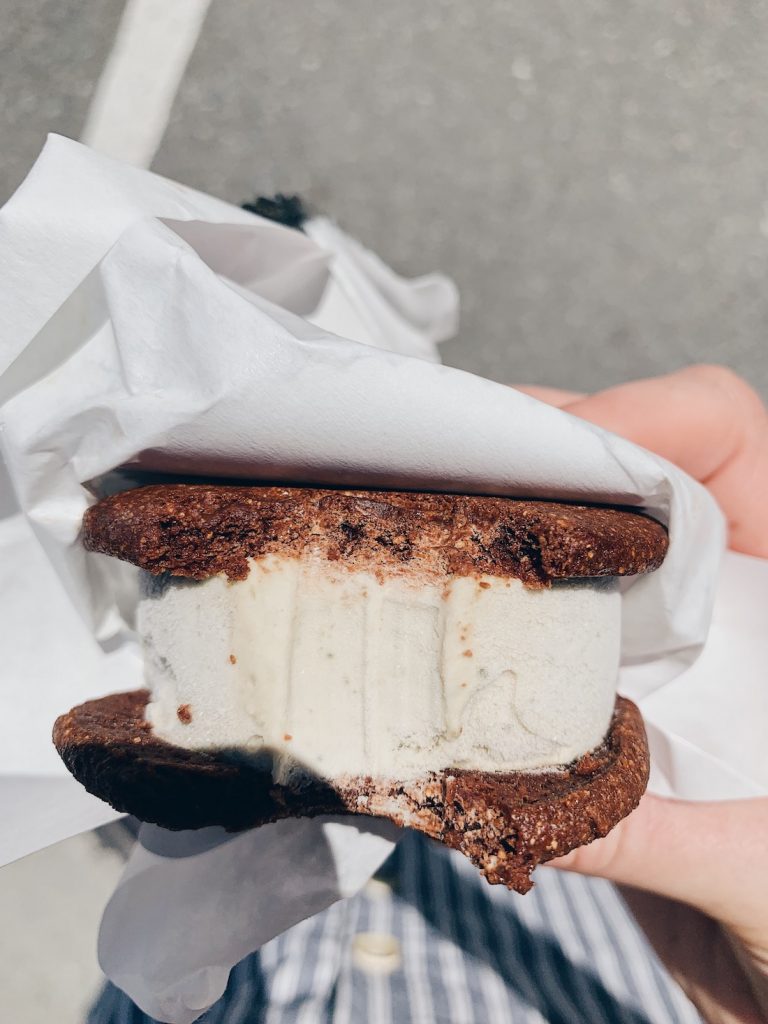 Bite out of ice cream sandwich