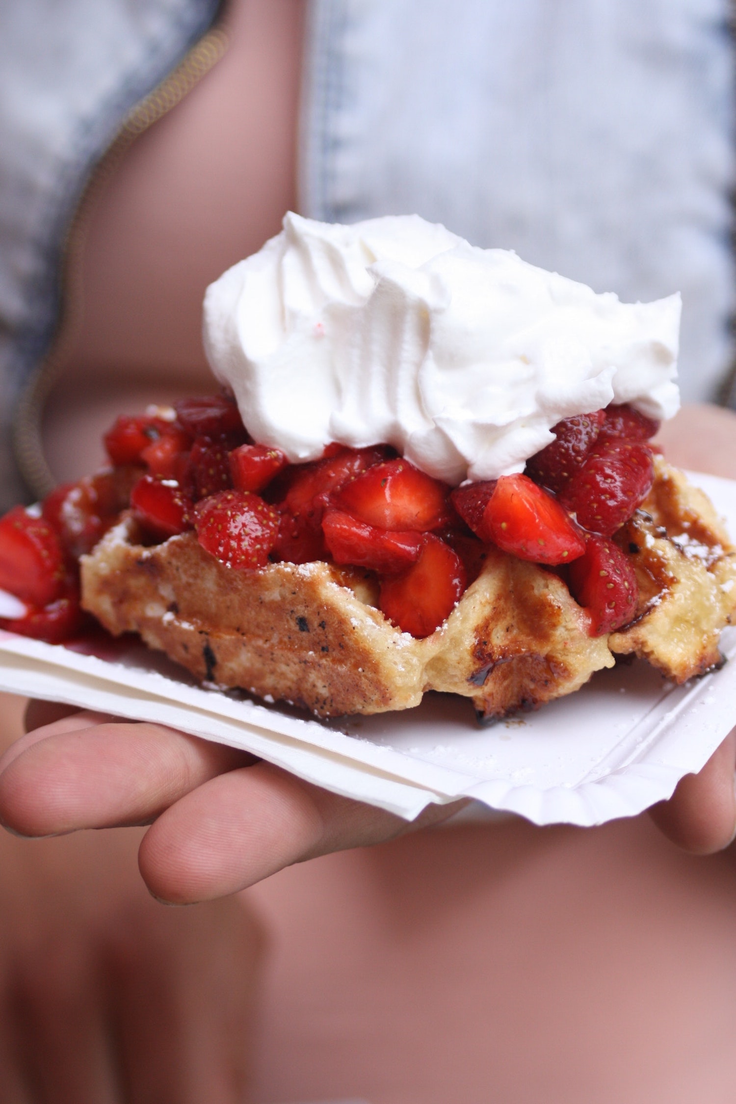 Waffles with Strawberries and Whipped Cream
