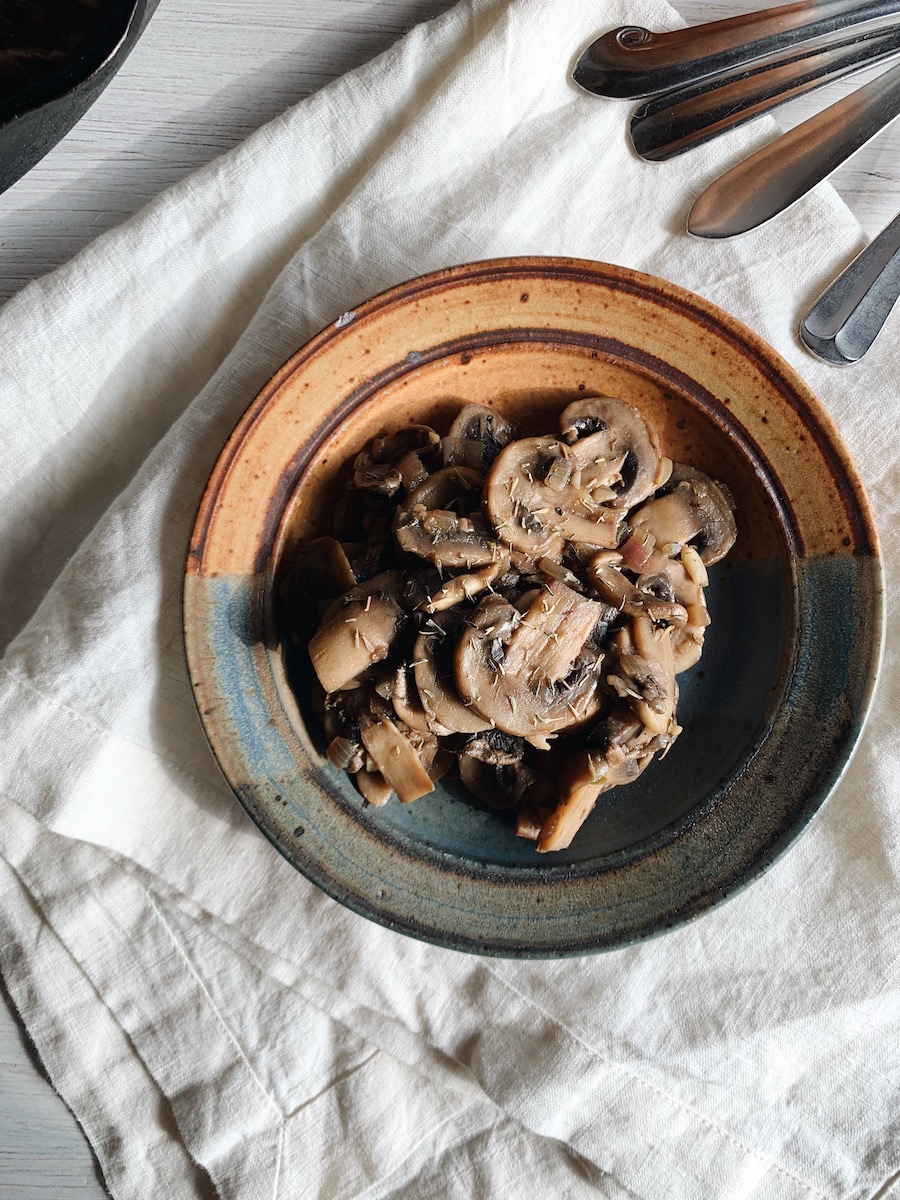 Healthy balsamic mushrooms on a plate