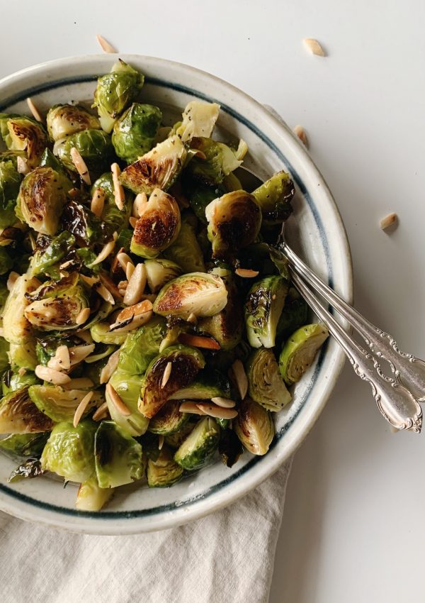 Roasted Brussels Sprouts Salad with Toasted Almonds & Poppyseed Vinaigrette