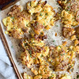 crispy smashed potatoes with chives