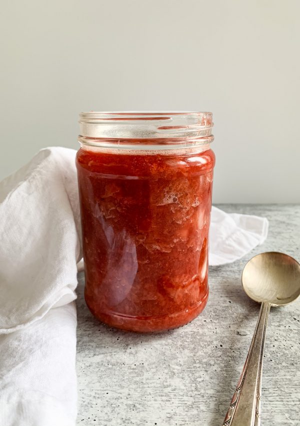 jar of homemade strawberry compote
