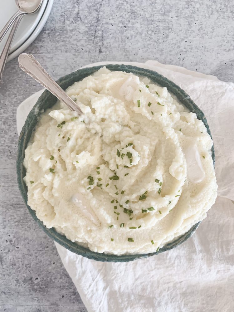 large serving of cauliflower mash with chives