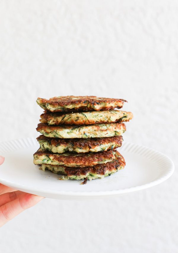a stack of savory zucchini pancakes