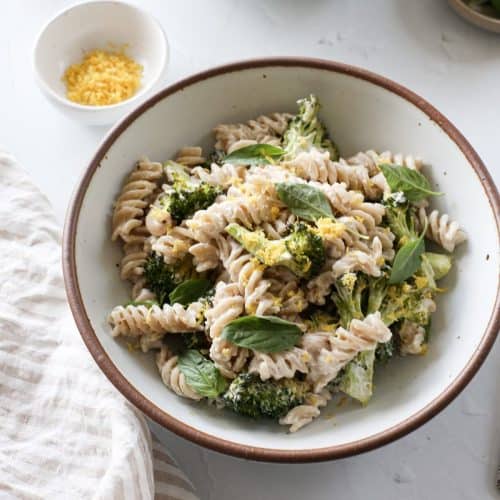 Image showcasing Tahini Pasta With Lemon and Garlic - A Nourishing Plate